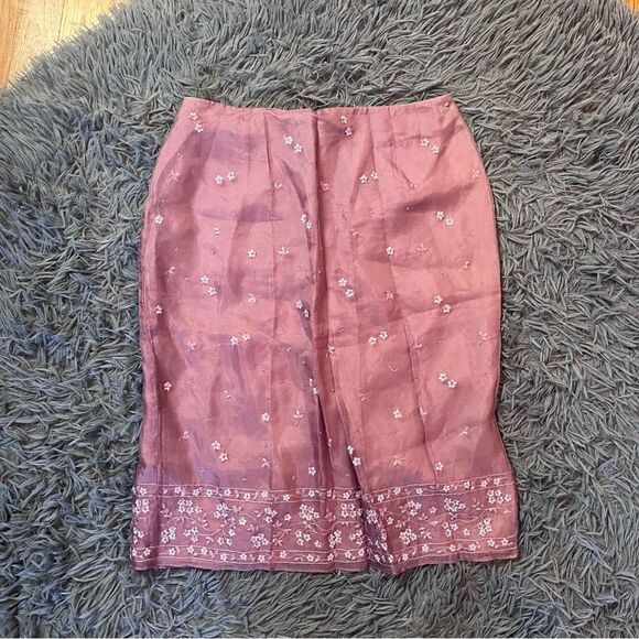 Vintage Bushwacker Floral Embroidered Silk Skirt in Mauve Size 4 - Picture 1 of 5